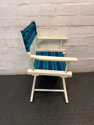 Striped Wooden Folding Director Chair — Worn Condition with Structural Use Wear