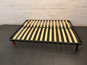 Queen Metal Bed Frame with Wooden Slats