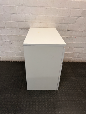 White Modern 3-Drawer Chest — Fair Condition with Surface Marks and Kickplate Crack