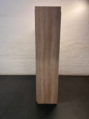 3-Door White and Light Wood Wardrobe — Good Profile and Condition