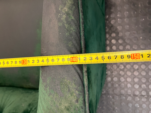 Tufted Green Velvet-Look 2 Seater Couch — Significant Upholstery Wear and Thinning Fabric