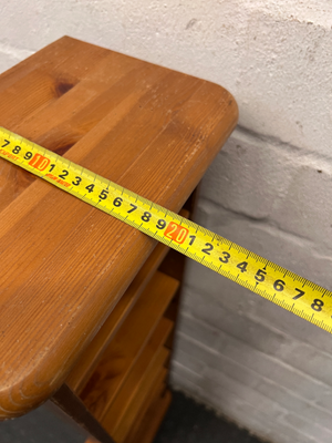 Tall Slim Pine-Finish Wooden Shelving Unit — Well Used Condition