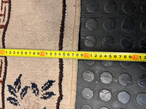 Floral Bordered Area Rug with Greek Key Detail — Well Used with Visible Fading