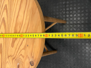 Round Natural Wood Side Table with Tapered Legs — Used; Fair Condition