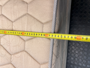 Extra Length Queen Mattress and Base Set in Beige — Fair Condition with Visible Wear