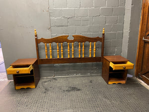 Wooden Headboard With Side Tables-Reduced