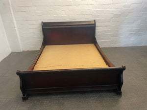Dark Wood Queen Slay Bed Base (Board Broken) - 2ndhandwarehouse.com