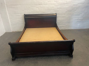Dark Wood Queen Slay Bed Base (Board Broken) - 2ndhandwarehouse.com