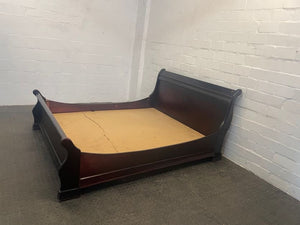 Dark Wood Queen Slay Bed Base (Board Broken) - 2ndhandwarehouse.com