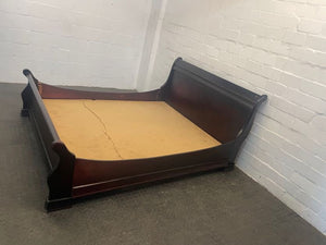 Dark Wood Queen Slay Bed Base (Board Broken) - 2ndhandwarehouse.com