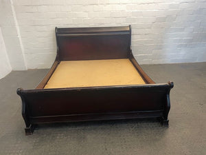 Dark Wood Queen Slay Bed Base (Board Broken) - 2ndhandwarehouse.com