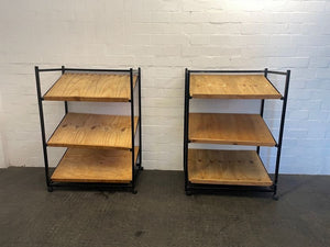 Black Frame 3 Tier Wooden Display Shelf on Wheels