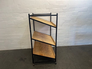 Black Frame 3 Tier Wooden Display Shelf on Wheels