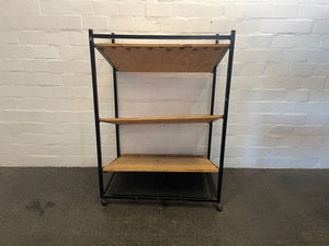 Black Frame 3 Tier Wooden Display Shelf on Wheels
