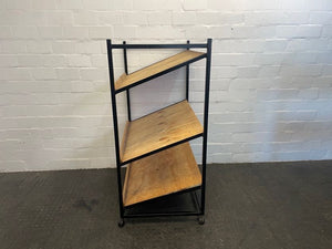 Black Frame 3 Tier Wooden Display Shelf on Wheels