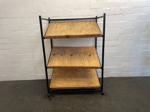 Black Frame 3 Tier Wooden Display Shelf on Wheels