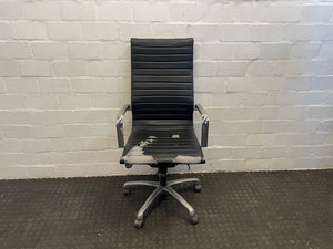 Patterned Black Executive Office Chair (Torn Seat) - REDUCED