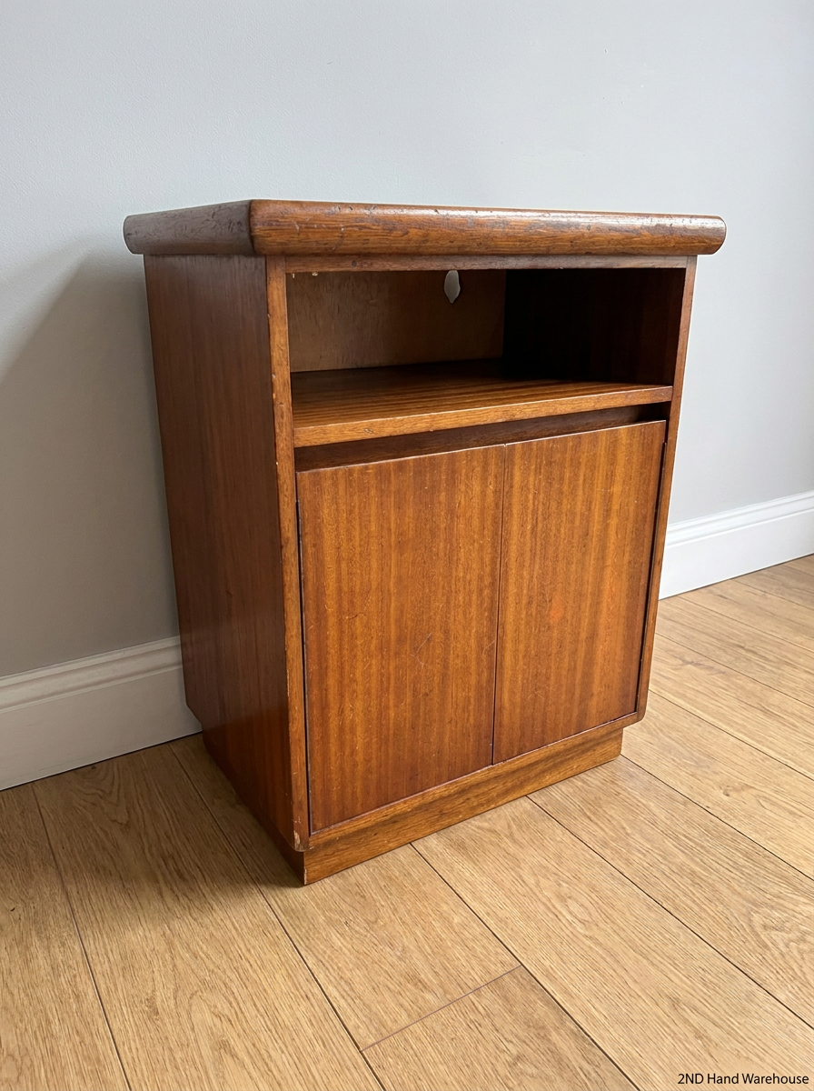 Compact Wood TV Unit with Storage Doors — Fair Condition with Surface Wear