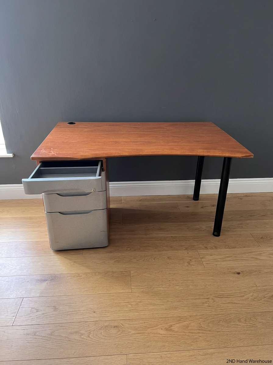 Professional Cherry Wood Finish Office Desk with 3 Drawers - 2ndhandwarehouse.com