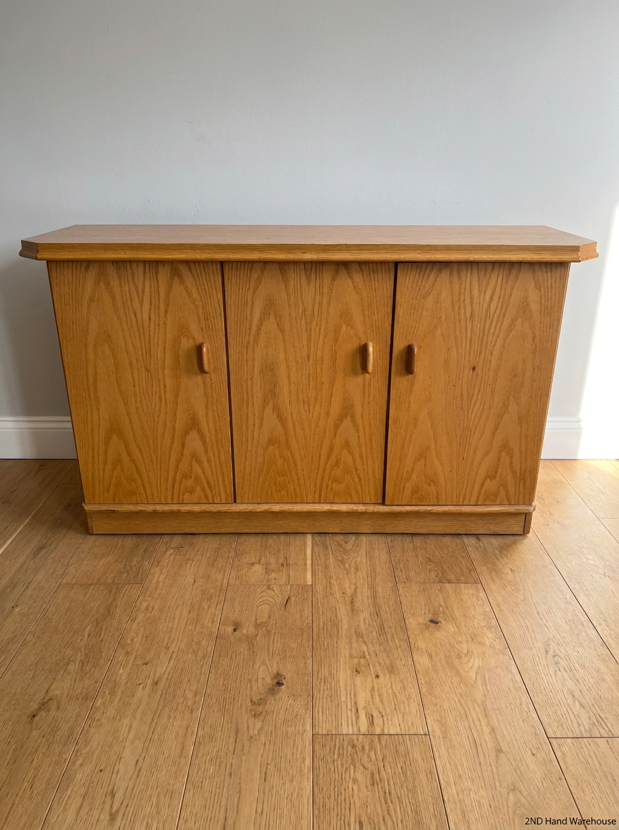 Solid Oak Three-Door Sideboard — Very Good Condition - 2ndhandwarehouse.com