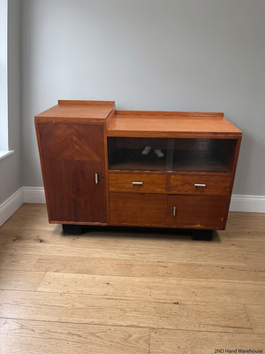 Tiered Wooden Sideboard with Glass Display Cabinet — Well Used with Visible Wear