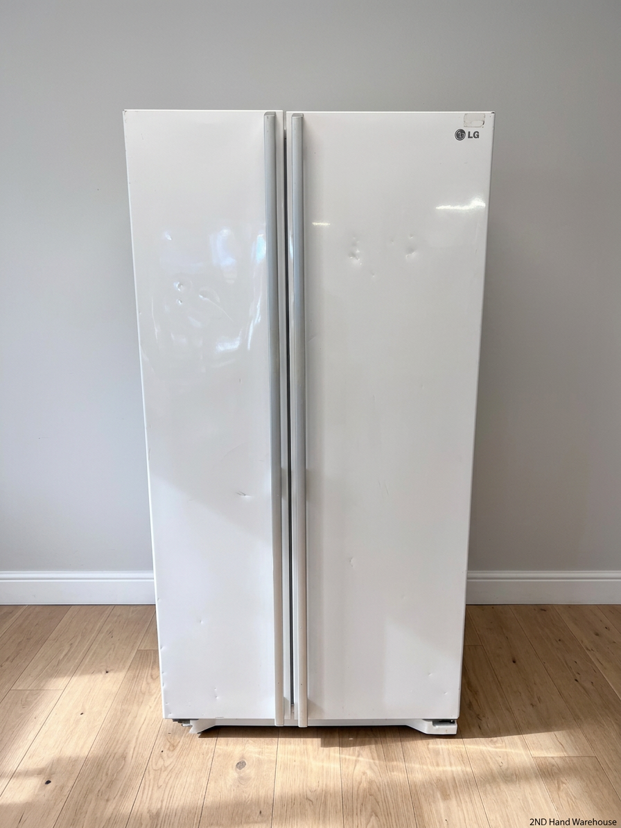 White LG Side-by-Side Fridge Freezer — Good Working Order with Dents on Doors