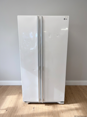 White LG Side-by-Side Fridge Freezer — Good Working Order with Dents on Doors