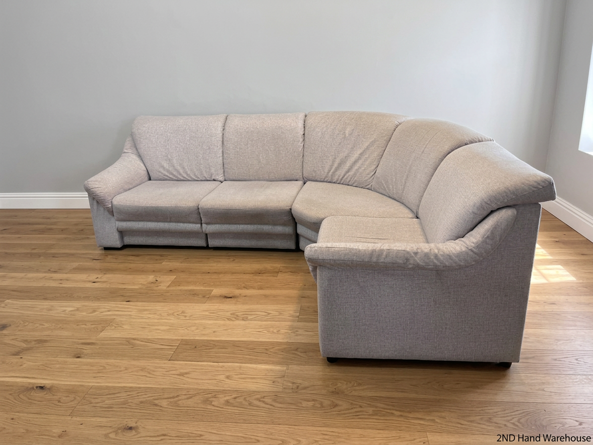 Grey Fabric Corner 4 Seater Couch — Fair Condition with General Wear