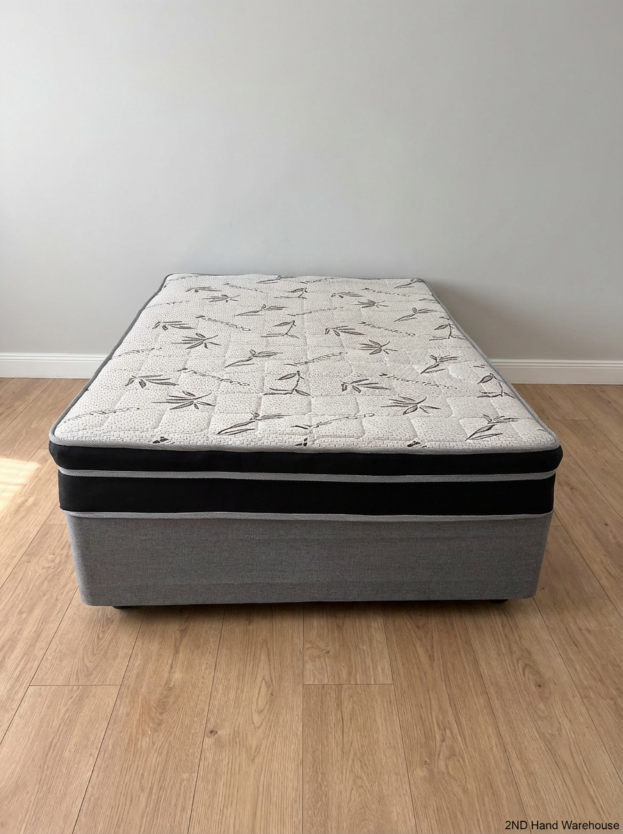 "Bed of Dreams" Double Bed, Mattress & Base Set - Grey & White - 2ndhandwarehouse.com