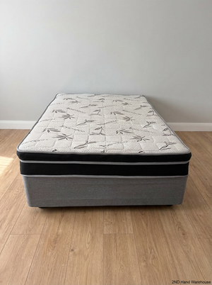 "Bed of Dreams" Double Bed, Mattress & Base Set - Grey & White - 2ndhandwarehouse.com