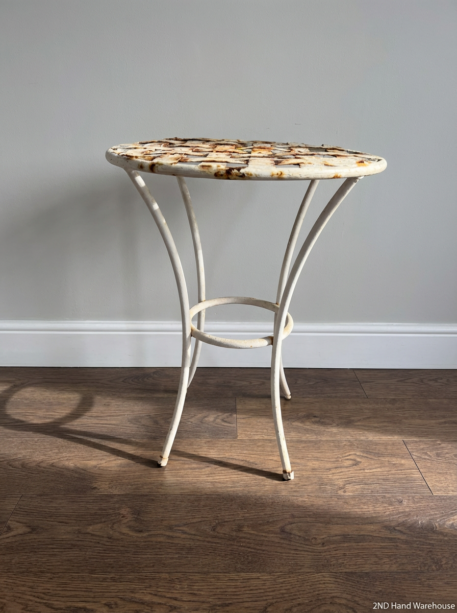 Rustic White Metal Braided-Top Outdoor Table - Visible Weathering - 2ndhandwarehouse.com