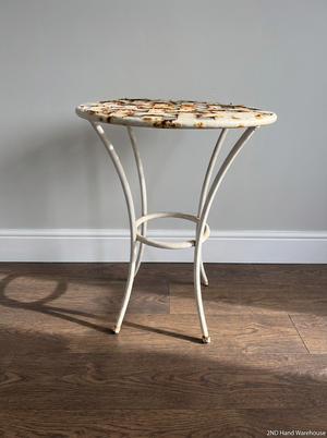 Rustic White Metal Braided-Top Outdoor Table - Visible Weathering - 2ndhandwarehouse.com