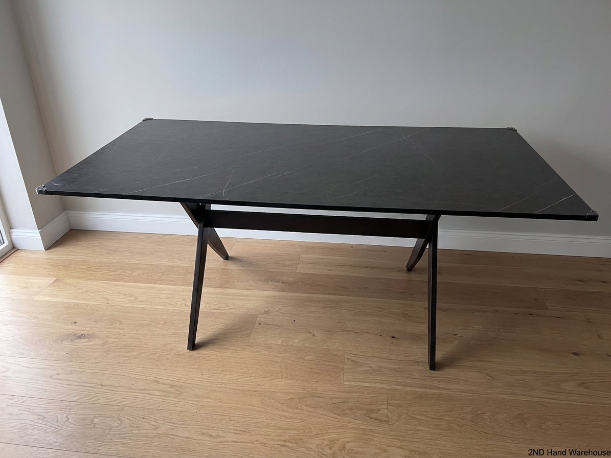 Decorfurn Modern Black Wood & Marble-Effect Dining Table - 2ndhandwarehouse.com