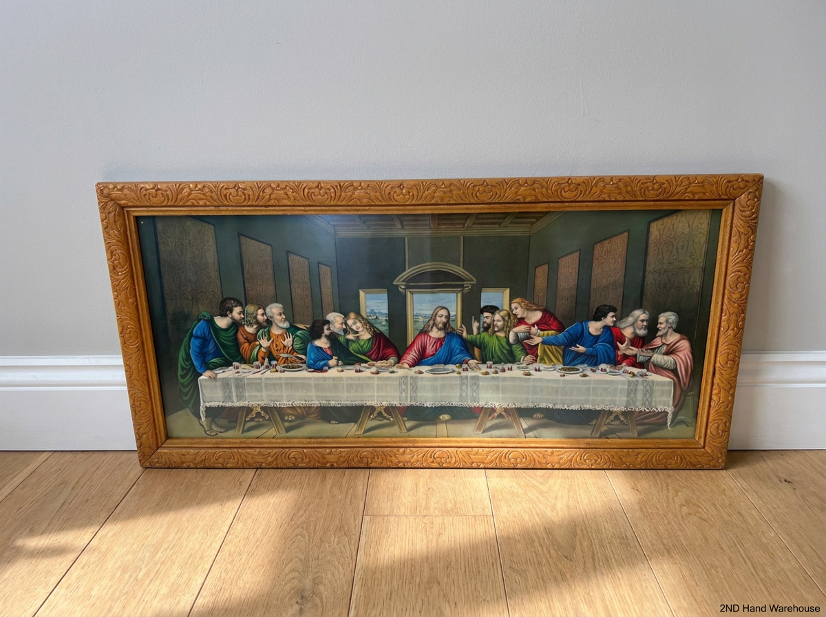 Framed Last Supper Artwork in Carved Wooden Frame — Clean and Tested - 2ndhandwarehouse.com