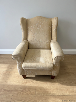 Vintage Style Fabric Wingback Chair with Leaf Pattern - 2ndhandwarehouse.com