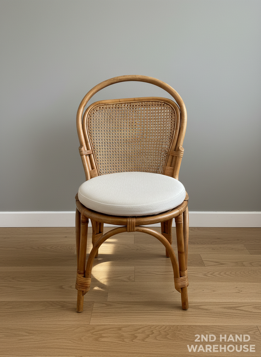 Chic Rattan Dining Chair with Cream Cushion – Vintage Style - PRICE DROP