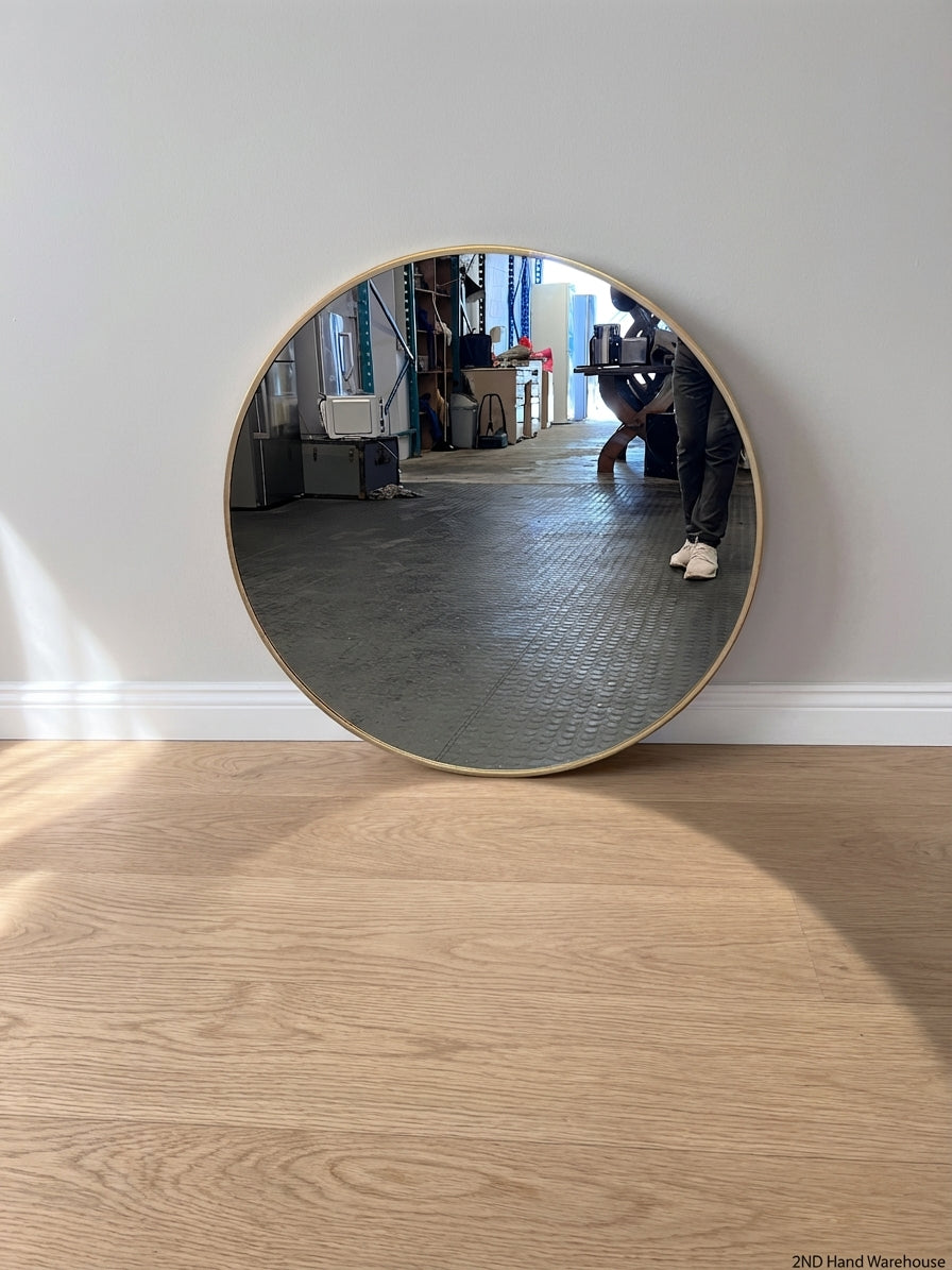 Large 90cm Contemporary Circular Wall Mirror - Champagne Gold Frame