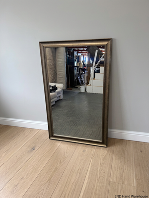 Large Rectangular Champagne Gold Beaded Mirror — Clean Condition