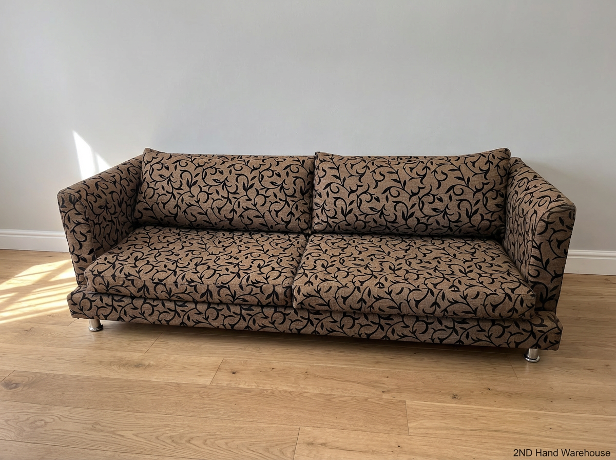 Contemporary Patterned Three-Seater Couch in Mocha & Black - 2ndhandwarehouse.com