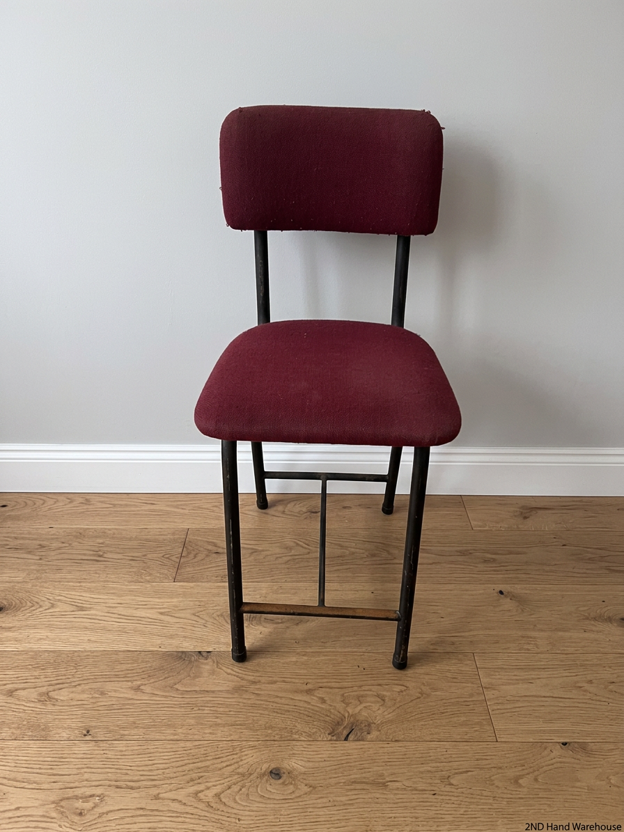 Burgundy Upholstered Bar Stool with Black Metal Frame