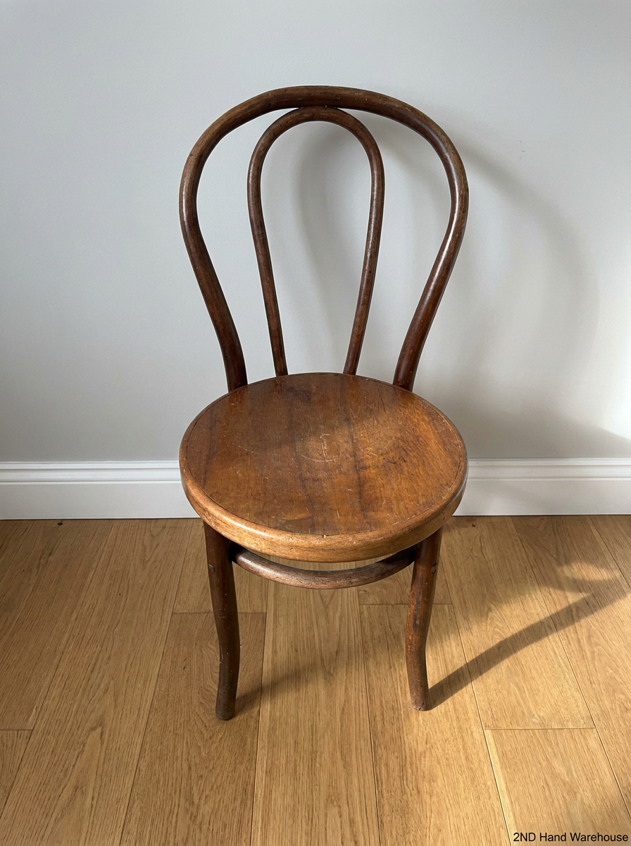Vintage Bentwood Style Wooden Dining Chair — Surface Scuffs and Worn Varnish on Seats