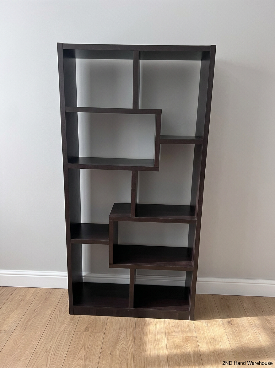 Dark Wood Geometric Open Bookshelf — Good Working Order