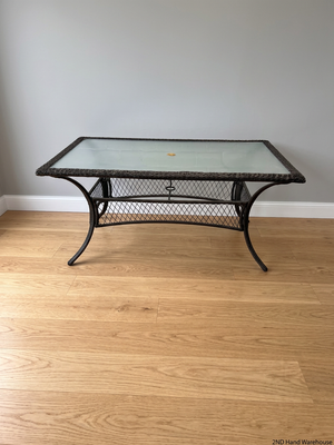 Wicker and Glass Rectangular Dining Table — Very Good Condition