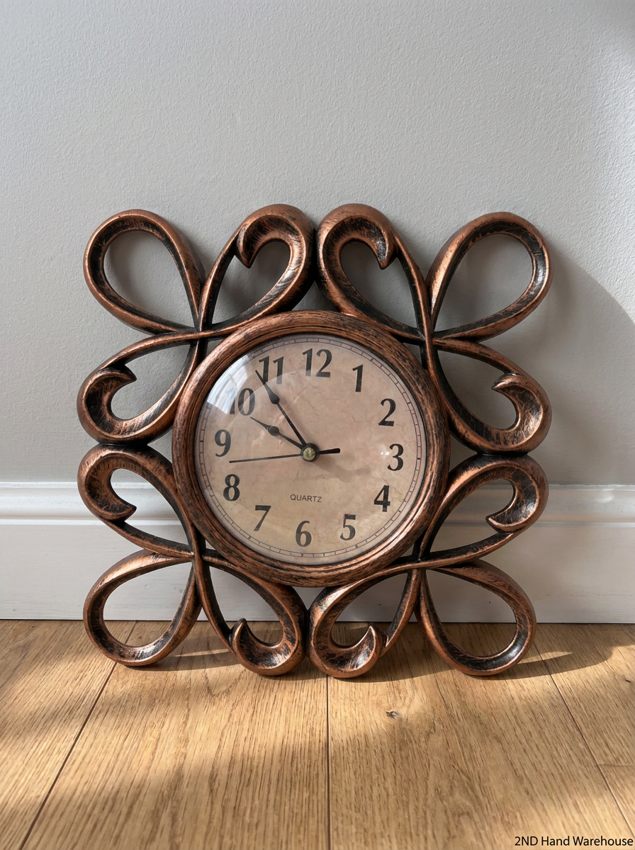 Bronze Scrollwork Quartz Wall Clock — Good Working Order - 2ndhandwarehouse.com