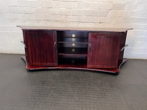 2m Wide Solid Wood TV Unit - Rich Burgundy Finish - 2ndhandwarehouse.com