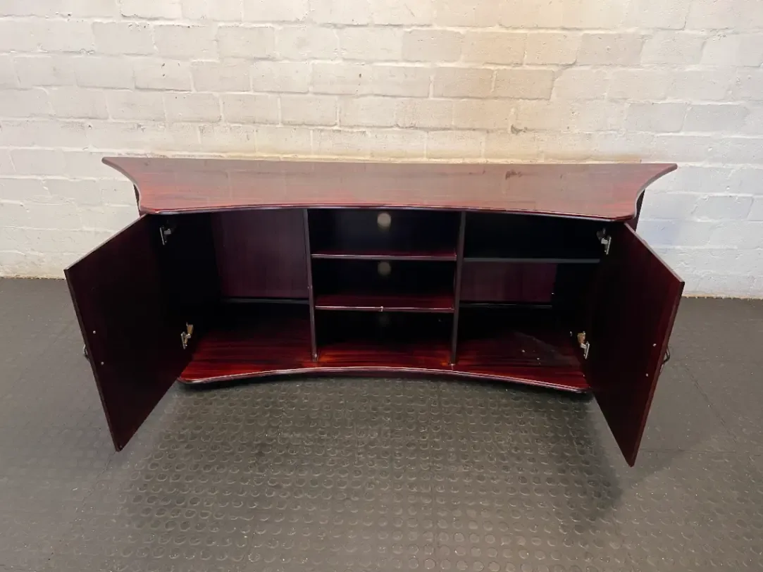 2m Wide Solid Wood TV Unit - Rich Burgundy Finish - 2ndhandwarehouse.com