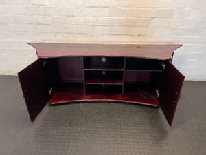 2m Wide Solid Wood TV Unit - Rich Burgundy Finish - 2ndhandwarehouse.com