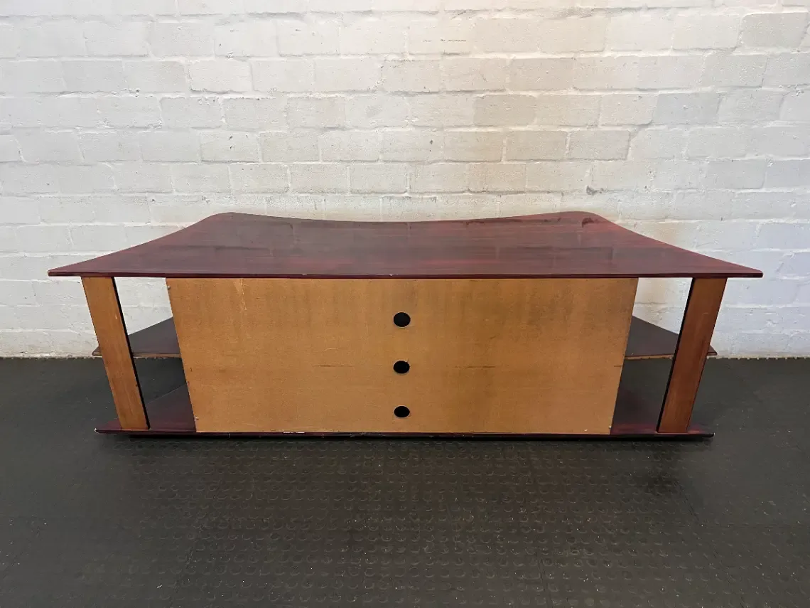 2m Wide Solid Wood TV Unit - Rich Burgundy Finish - 2ndhandwarehouse.com