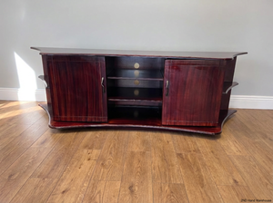 2m Wide Solid Wood TV Unit - Rich Burgundy Finish - 2ndhandwarehouse.com