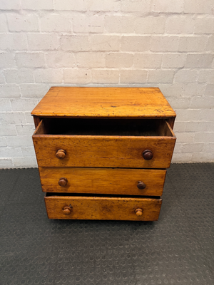3-Drawer Wooden Chest in Light Oak Finish — Well Used; Visible Scratches and Aged Finish